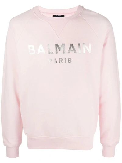 Balmain Logo-print Crew Neck Sweatshirt In Pink