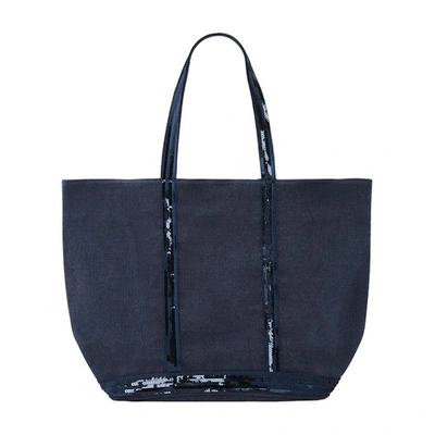 Vanessa Bruno Linen And Sequins L Zipped Cabas Tote In Denim