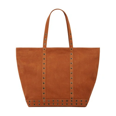 Vanessa Bruno Large Nubuck And Eyelets Zipped Cabas Tote In Cognac