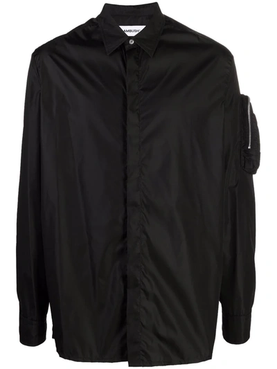 Ambush Logo Zip Pocket Long Sleeve Button-up Shirt In Schwarz