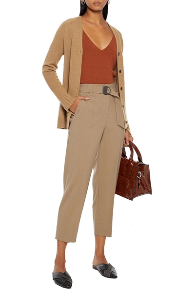 Brunello Cucinelli Cropped Belted Wool-blend Tapered Trousers In Sand