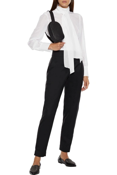 Brunello Cucinelli Bead-embellished Satin-trimmed Wool And Silk-blend Twill Slim-leg Pants In Black