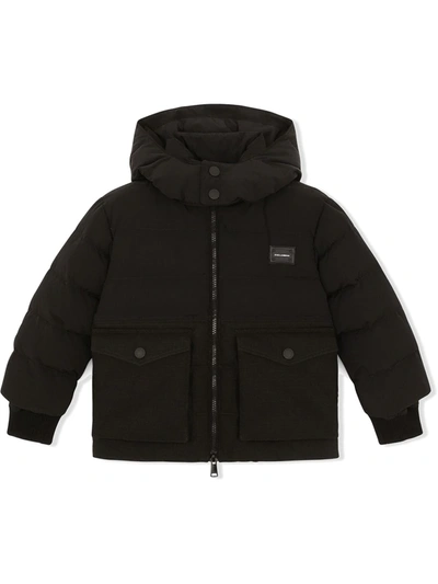 Dolce & Gabbana Kids' Padded Logo-patch Shirt Coat In Black