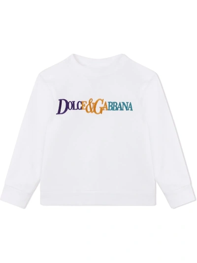 Dolce & Gabbana Kids' Embroidered Logo Crew Neck Sweatshirt In White