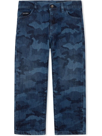 Dolce & Gabbana Kids' Camouflage Straight-leg Jeans In Blue