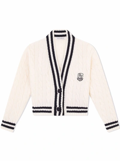 Dolce & Gabbana Kids' Cable Knit Cardigan In Neutrals