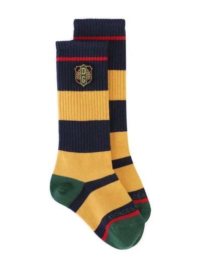 Dolce & Gabbana Kids' Logo-patch Knit Socks In Yellow