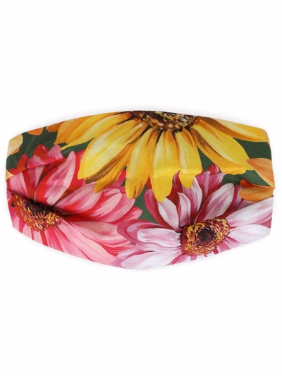 Dolce & Gabbana Babies' Floral-print Cotton Headband In Orange