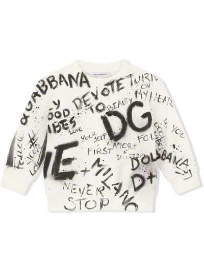 Dolce & Gabbana Babies' Graffiti-print Cotton Sweatshirt In White