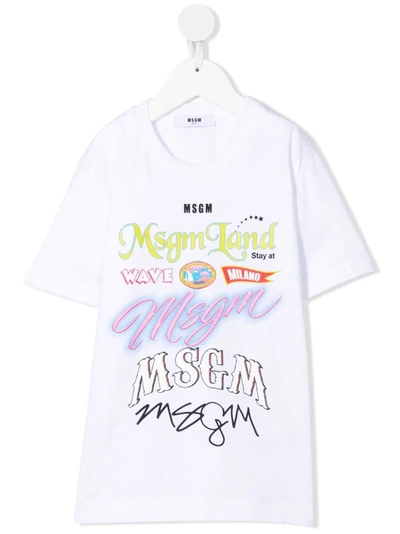 Msgm Kids' Graphic Print Logo T-shirt In White