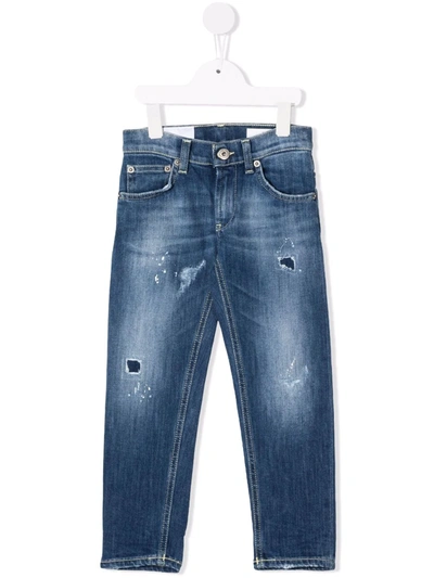 Dondup Kids' Distressed Straight-leg Jeans In Blue