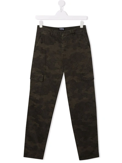 Dondup Kids' Camouflage-print Cotton Trousers In Green