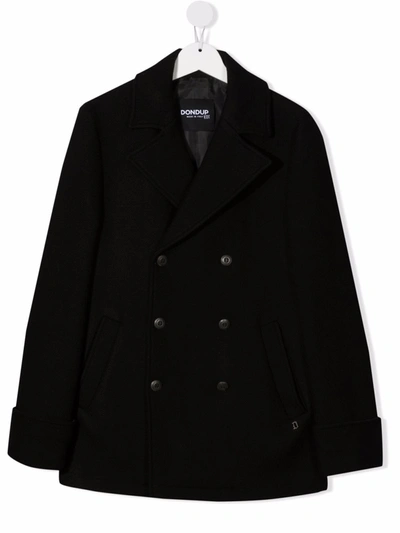 Dondup Teen Double-breasted Wool Coat In Black