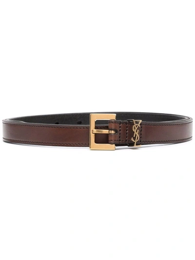 Saint Laurent Ysl Plaque Belt In Braun