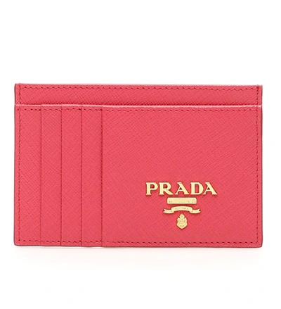 Prada Saffiano Leather Card Holder- Red