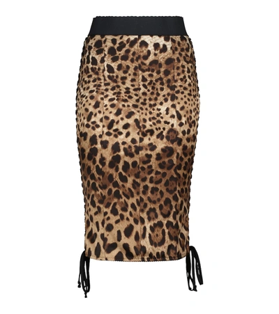 Dolce & Gabbana Leopard-print Stretch-silk Skirt In Beige,brown
