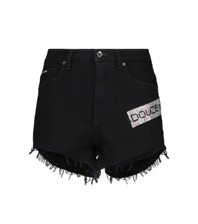 Dolce & Gabbana Crystal-embellished Logo-detail Shorts In Black