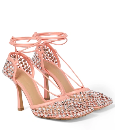 Bottega Veneta Sparkle Stretch Embellished Sandals In Pink