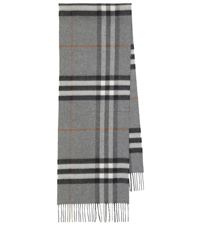 Burberry Logo Giant Check Cashmere Scarf In Grey