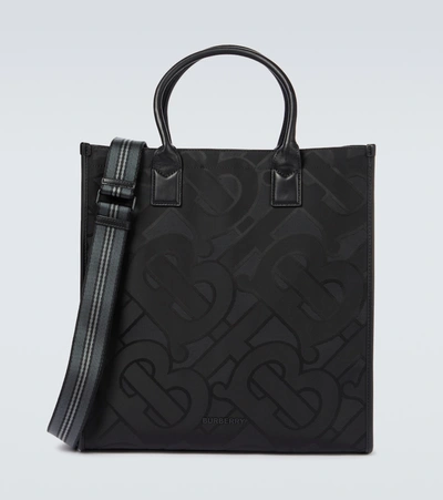 Burberry Denny Checked Tote Bag In Black