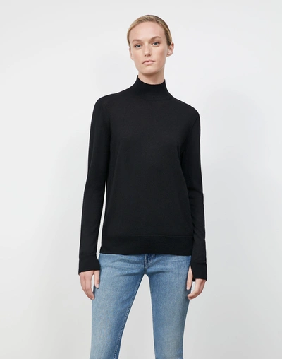 Lafayette 148 Italian Fine Gauge Merino Kindwool Split Stand Collar Sweater In Black
