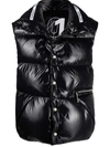Khrisjoy Shiny Quilted High Collar Padded Sleeveless Jacket In Black