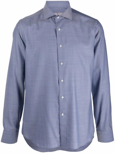 Canali Spread-collar Linen Shirt In Blau