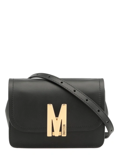 Moschino M Logo Plaque Small Shoulder Bag In Black