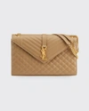 Saint Laurent Monogram Ysl V-flap Large Tri-quilt Envelope Chain Shoulder Bag - Golden Hardware In Dark Beige