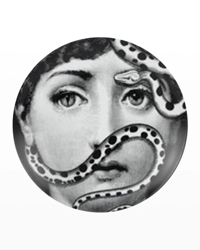 Fornasetti Tema E Variazioni N. 383 Snake Over Face Wall Plate In Black/white
