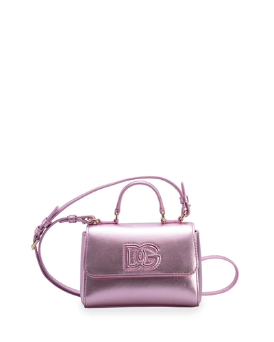Dolce & Gabbana Kids' Girl's Logo Metallic Flap Top-handle Crossbody Bag In 8m305 Pink