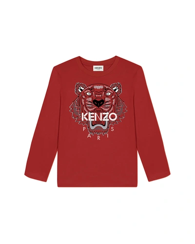 Kenzo Kids' Boy's Tiger-print Jersey T-shirt In 96d Grenade