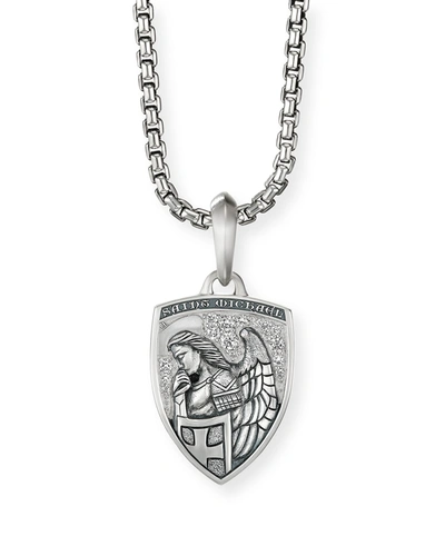 David Yurman Men's Sterling Silver St. Michael Medallion Amulet With Pave Diamonds