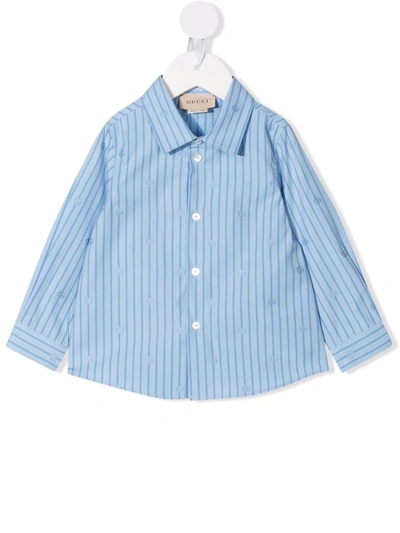 Gucci Babies' Striped Button-up Shirt In Blue