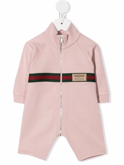 Gucci Babies'  Label Cotton Romper In Pink