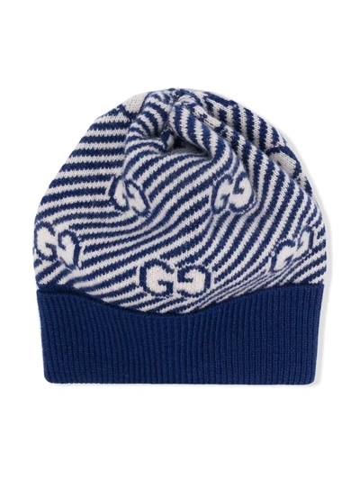 Gucci Kids' Gg-intarsia Wool Beanie In Blue