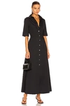 Staud Joan Short-sleeve Maxi Shirtdress In Black
