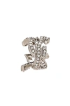 Saint Laurent Silver Tone Crystal Monogram Ear Cuff In Palladium & Crystal
