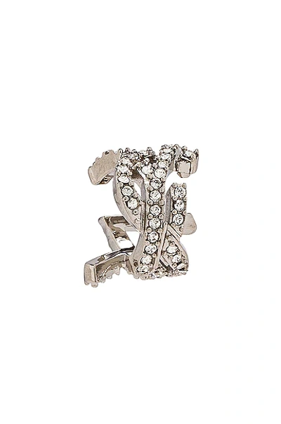 Saint Laurent Silver Tone Crystal Monogram Ear Cuff