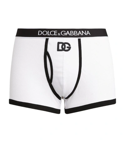 Dolce & Gabbana Fine-rib Cotton Boxers With Dg Patch In White/black