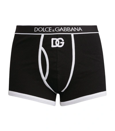 Dolce & Gabbana Fine-rib Cotton Boxers With Dg Patch In Black/white
