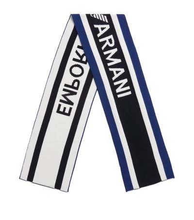 Emporio Armani Intarsia-knit Logo Scarf In Blue