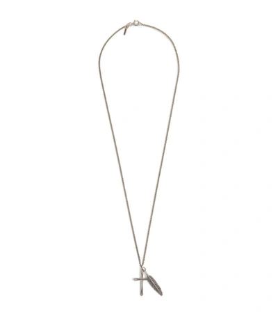 Emanuele Bicocchi Sterling Silver Feather And Cross Necklace