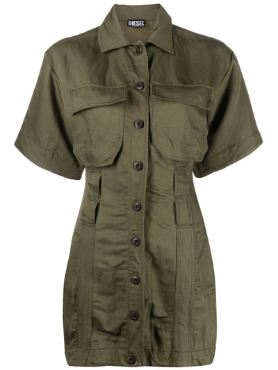 Diesel Multi-pocket Twill Shirt Dress In Green