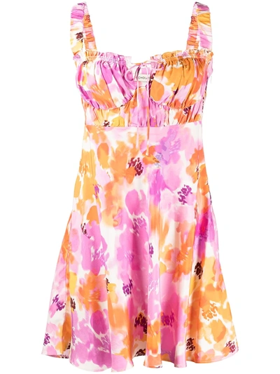 Nicholas Simie Gathered Floral-print Satin-twill Mini Dress In Pink