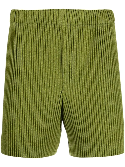 Issey Miyake Homme Plissé  Pleated Elasticated Waist Shorts In Green