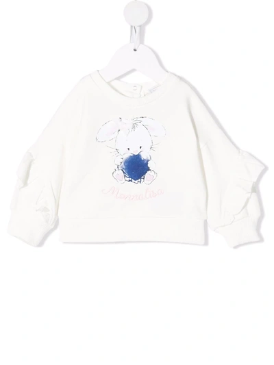 Monnalisa Babies' Logo-embroidered Ruffle-sleeve Sweatshirt In White