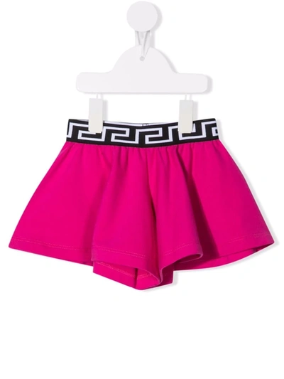 Versace Babies' Greca-print Track Shorts In Pink