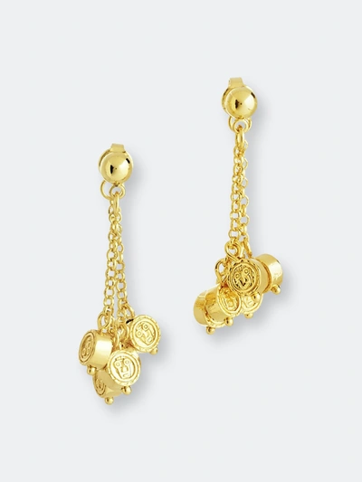 Sterling Forever Beaded Medallion Chain Studs In Gold