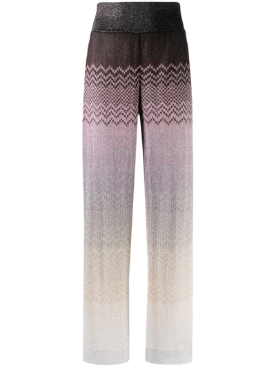 Missoni Metallic Zigzag-knit Trousers In Rosa